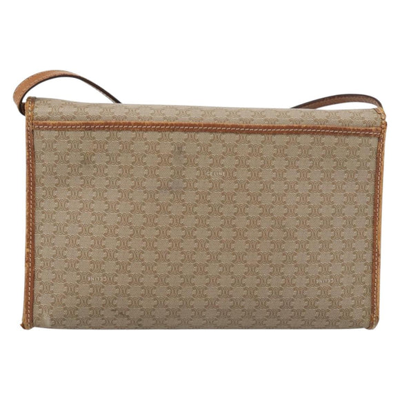 CELINE Macadam Canvas Schoudertas PVC Beige Goud Auth BA13377