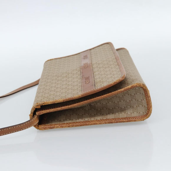 CELINE Macadam Canvas Schoudertas PVC Beige Goud Auth BA13377