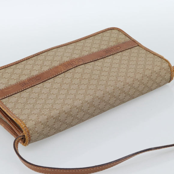 CELINE Macadam Canvas Schoudertas PVC Beige Goud Auth BA13377