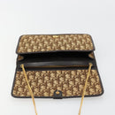 Christian Dior Trotter Canvas Chain Shoulder Bag Beige Gold Auth BA13378-19