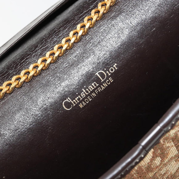 Christian Dior Trotter Canvas Chain Shoulder Bag Beige Gold Auth BA13378