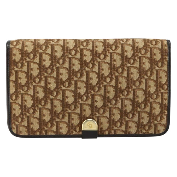 Christian Dior Trotter Canvas Chain Shoulder Bag Beige Gold Auth BA13378