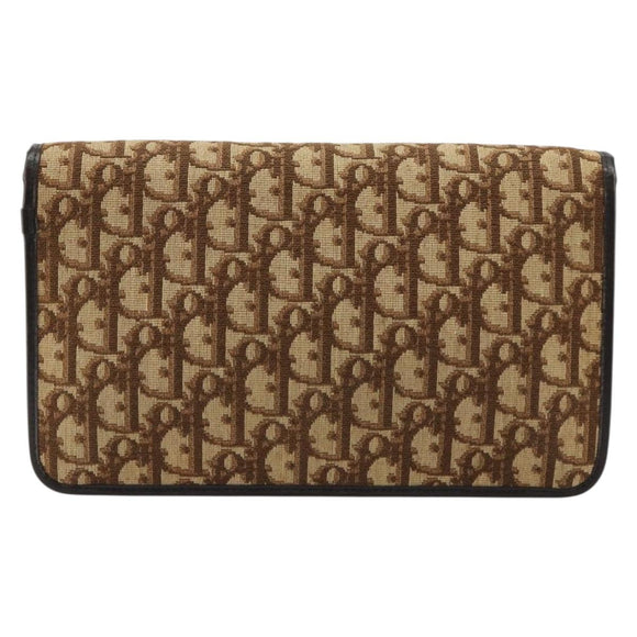 Christian Dior Trotter Canvas Chain Shoulder Bag Beige Gold Auth BA13378