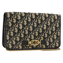 Christian Dior Trotter Canvas Chain Shoulder Bag Navy Gold Auth BA13379-1