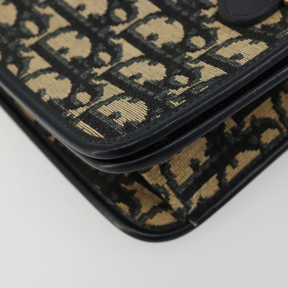 Christian Dior Trotter Canvas Chain Shoulder Bag Navy Gold Auth BA13379