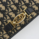Christian Dior Trotter Canvas Chain Shoulder Bag Navy Gold Auth BA13379-17