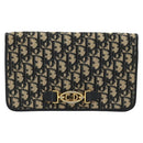 Christian Dior Trotter Canvas Chain Shoulder Bag Navy Gold Auth BA13379-13
