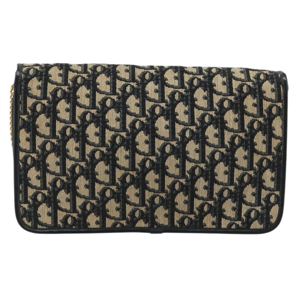 Christian Dior Trotter Canvas Chain Shoulder Bag Navy Gold Auth BA13379
