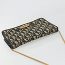 Christian Dior Trotter Canvas Chain Shoulder Bag Navy Gold Auth BA13379-6