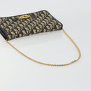 Christian Dior Trotter Canvas Chain Shoulder Bag Navy Gold Auth BA13379-7