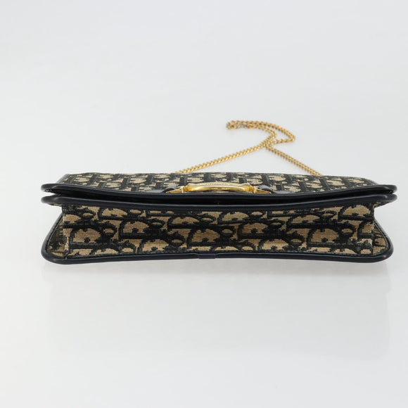 Christian Dior Trotter Canvas Chain Shoulder Bag Navy Gold Auth BA13379