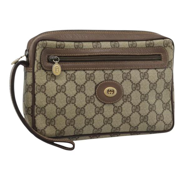 GUCCI GG Supreme Clutch Bag PVC Beige Gold 018 123 6021 Auth BA13380