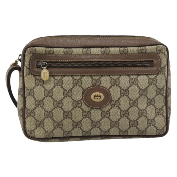 GUCCI GG Supreme Clutch Bag PVC Beige Gold 018 123 6021 Auth BA13380