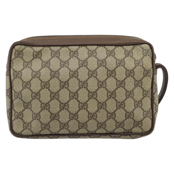 GUCCI GG Supreme Clutch Bag PVC Beige Gold 018 123 6021 Auth BA13380