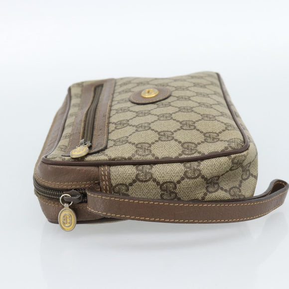GUCCI GG Supreme Clutch Bag PVC Beige Gold 018 123 6021 Auth BA13380