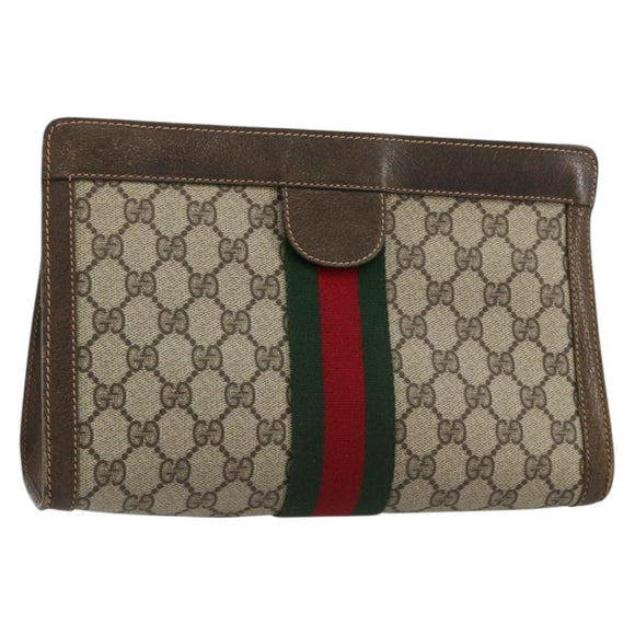 GUCCI GG Supreme Web Sherry Line Clutch Bag PVC Beige 67 014 2125 Auth BA13385