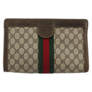 GUCCI GG Supreme Web Sherry Line Clutch Bag PVC Beige 67 014 2125 Auth BA13385-13