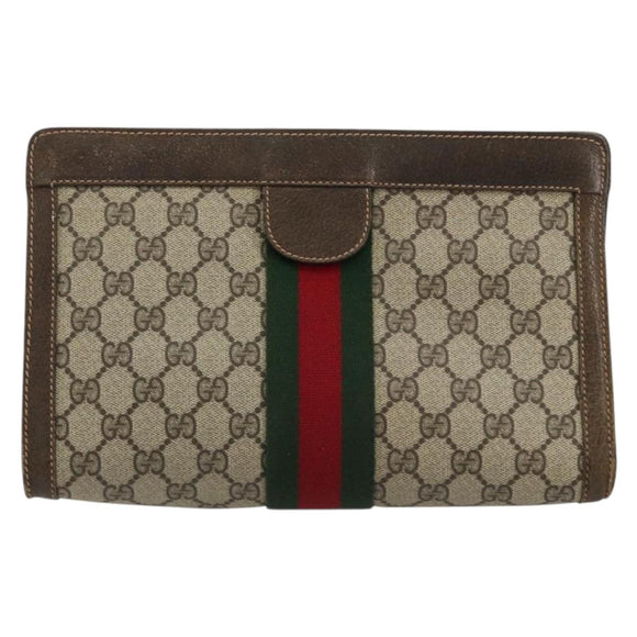 GUCCI GG Supreme Web Sherry Line Clutch Bag PVC Beige 67 014 2125 Auth BA13385