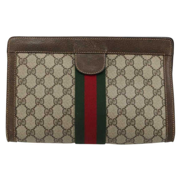 GUCCI GG Supreme Web Sherry Line Clutch Bag PVC Beige 67 014 2125 Auth BA13385