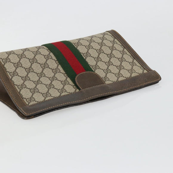 GUCCI GG Supreme Web Sherry Line Clutch Bag PVC Beige 67 014 2125 Auth BA13385