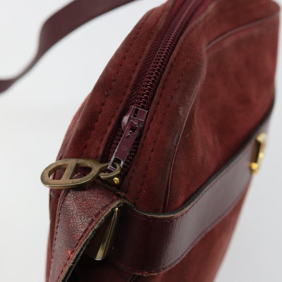 Christian Dior Shoulder Bag Suede Bordeaux Gold Auth BA13386
