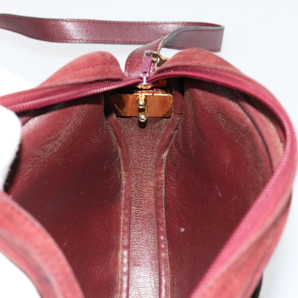 Christian Dior Shoulder Bag Suede Bordeaux Gold Auth BA13386
