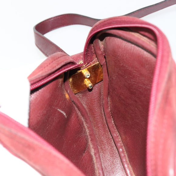 Christian Dior Shoulder Bag Suede Bordeaux Gold Auth BA13386