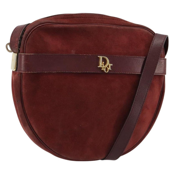 Christian Dior Shoulder Bag Suede Bordeaux Gold Auth BA13386