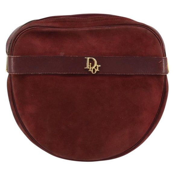 Christian Dior Shoulder Bag Suede Bordeaux Gold Auth BA13386