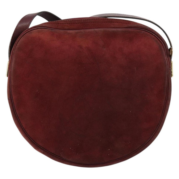 Christian Dior Shoulder Bag Suede Bordeaux Gold Auth BA13386