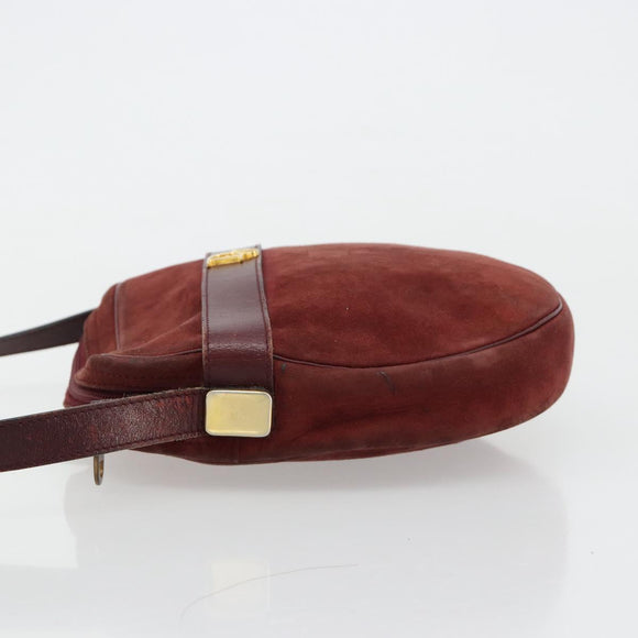Christian Dior Shoulder Bag Suede Bordeaux Gold Auth BA13386