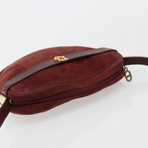 Christian Dior Shoulder Bag Suede Bordeaux Gold Auth BA13386