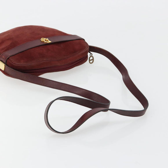 Christian Dior Shoulder Bag Suede Bordeaux Gold Auth BA13386