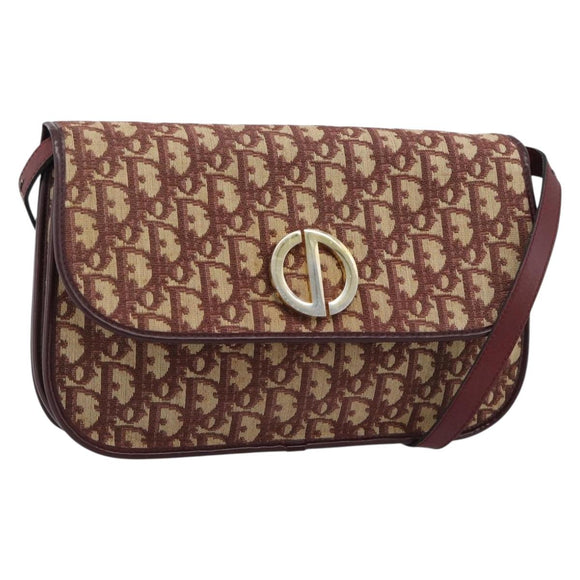 Christian Dior Trotter Canvas Shoulder Bag Red Gold Auth BA13387