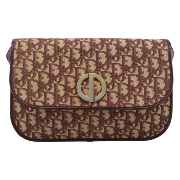 Christian Dior Trotter Canvas Shoulder Bag Red Gold Auth BA13387