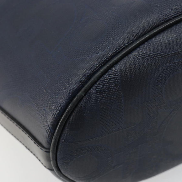 Christian Dior Trotter Canvas Shoulder Bag PVC Navy Gold Auth BA13388A