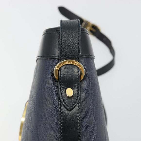Christian Dior Trotter Canvas Shoulder Bag PVC Navy Gold Auth BA13388A