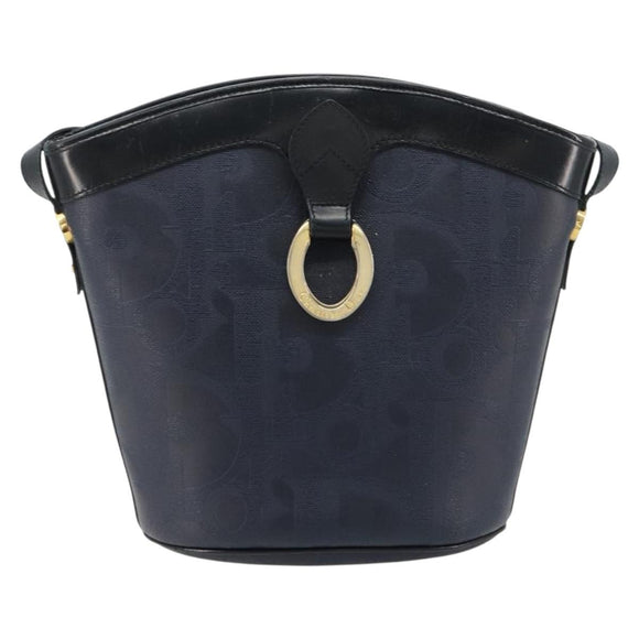 Christian Dior Trotter Canvas Shoulder Bag PVC Navy Gold Auth BA13388A