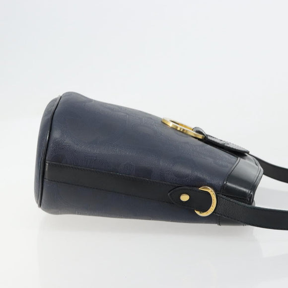 Christian Dior Trotter Canvas Shoulder Bag PVC Navy Gold Auth BA13388A