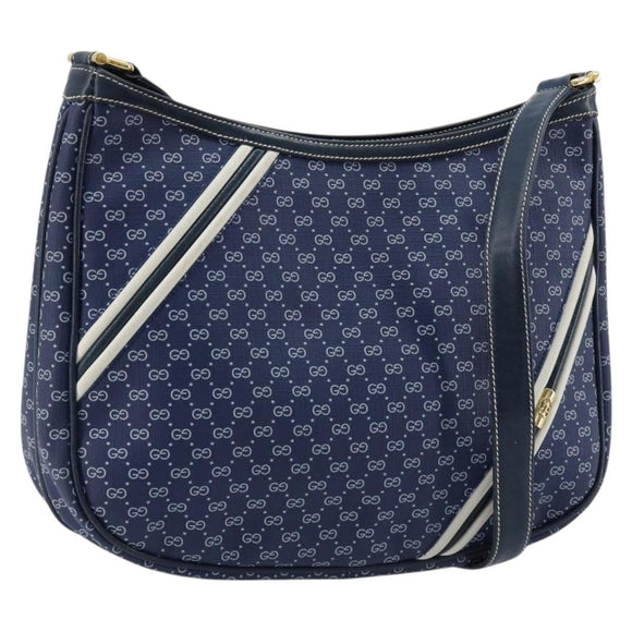 GUCCI Micro GG Supreme Sherry Line Shoulder Bag PVC Blue Gold Auth BA13389