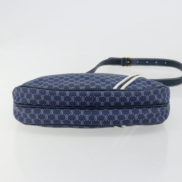 GUCCI Micro GG Supreme Sherry Line Shoulder Bag PVC Blue Gold Auth BA13389