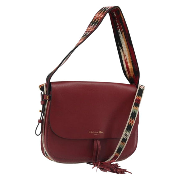 Christian Dior Shoulder Bag Leather 2way Red Gold Auth BA13390A