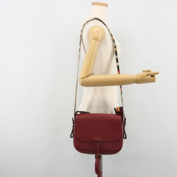 Christian Dior Shoulder Bag Leather 2way Red Gold Auth BA13390A