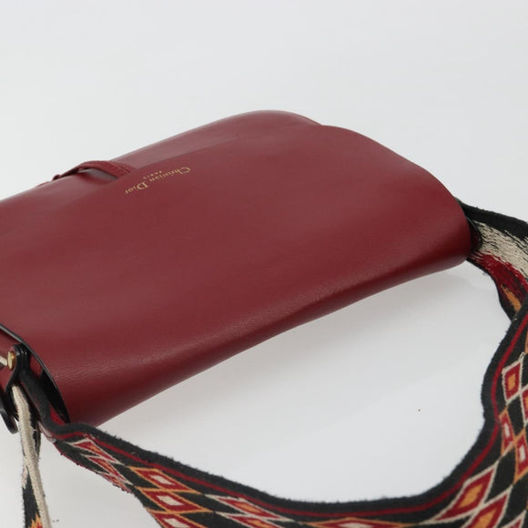 Christian Dior Shoulder Bag Leather 2way Red Gold Auth BA13390A