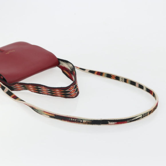 Christian Dior Shoulder Bag Leather 2way Red Gold Auth BA13390A