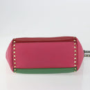 VALENTINO Studs Tote Bag Leather 2way Red Gold Auth BA13391A-5