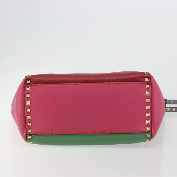 VALENTINO Studs Tote Bag Leather 2way Red Gold Auth BA13391A
