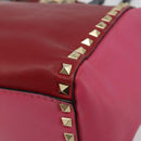 VALENTINO Studs Tote Bag Leather 2way Red Gold Auth BA13391A-15