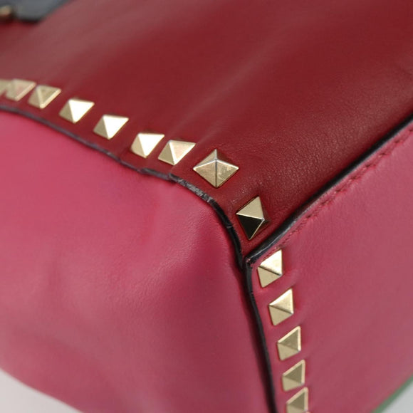 VALENTINO Studs Tote Bag Leather 2way Red Gold Auth BA13391A