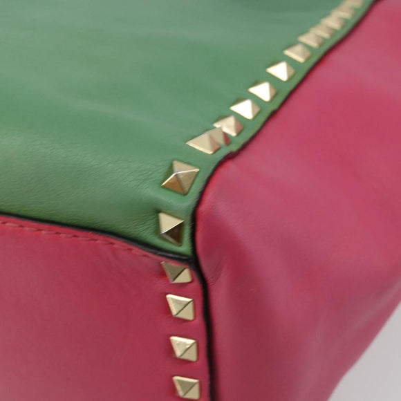 VALENTINO Studs Tote Bag Leather 2way Red Gold Auth BA13391A